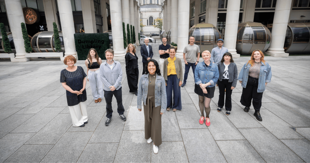 Group photograph of the artists, Fellows and partner organisations involved in Spotlight on Theatre and Dance from Northern Ireland 2026 at the Edinburgh Festival Fringe launch.